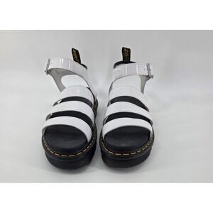 Dr Martens Blaire Patent Leather Platform Sandals Womens 10 White Chunky Y2K